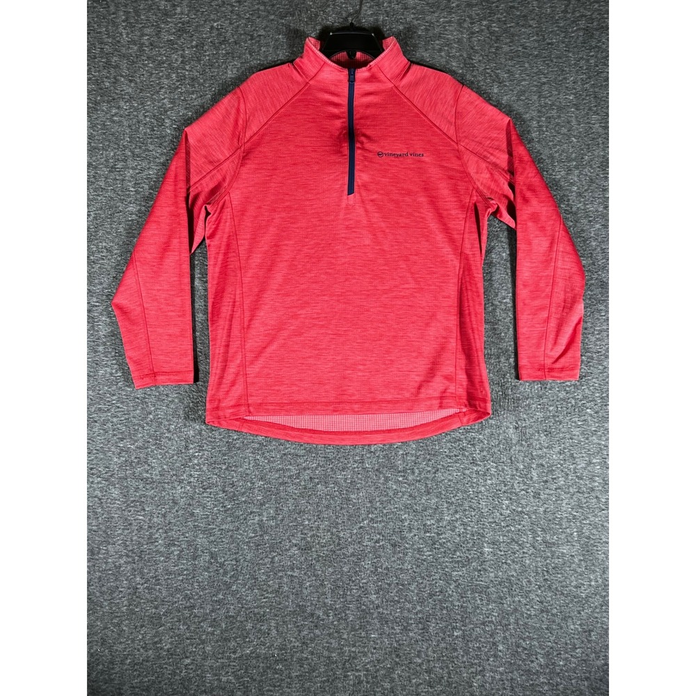 Vineyard Vines Performance Mens Large Red Heathered Quarter Zip Pullover L